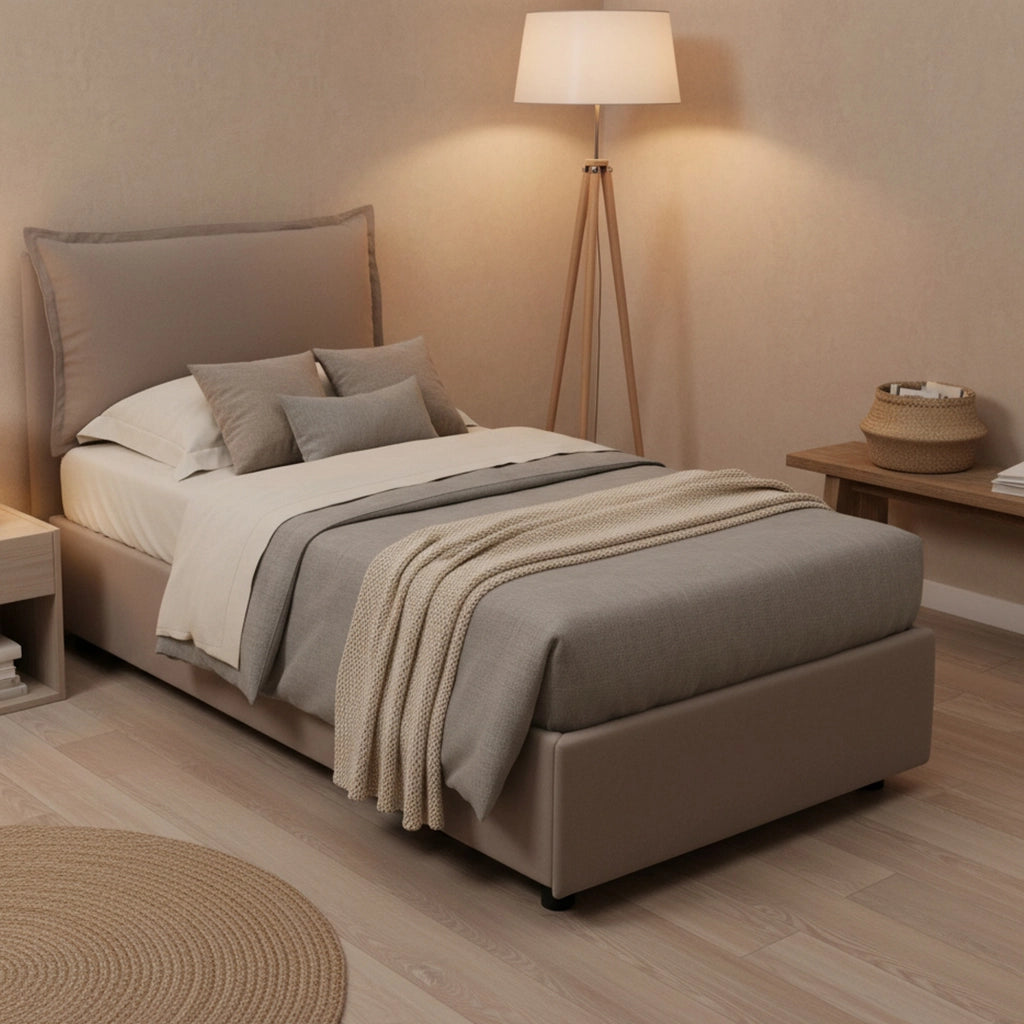Azzurrino, Letto Singolo Sfoderabile Made in Italy, Grigio Tortora