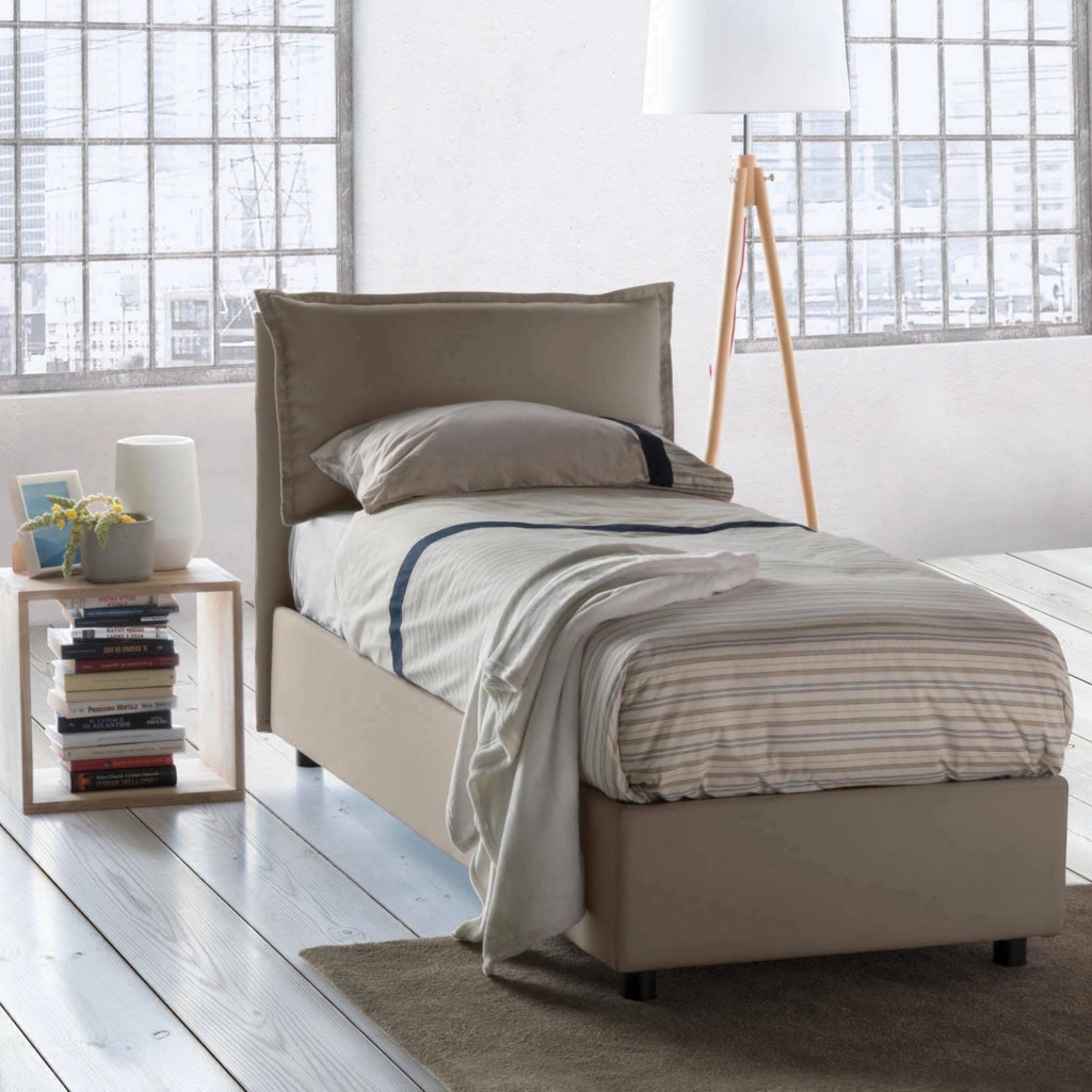 Azzurrino, Letto Singolo Sfoderabile Made in Italy, Grigio Tortora