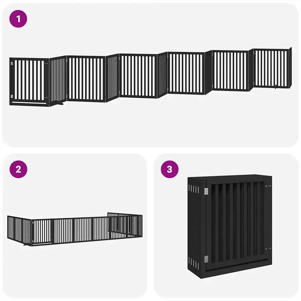 vidaXL Cancello Cani Porta Pieghevole Nero 12 Pannelli 960 cm Pioppo