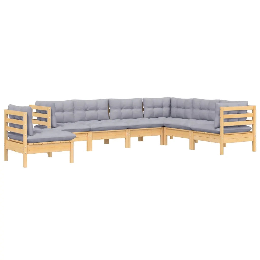 Set Divani da Giardino 7 pz con Cuscini Grigi Massello di Pino 3096718