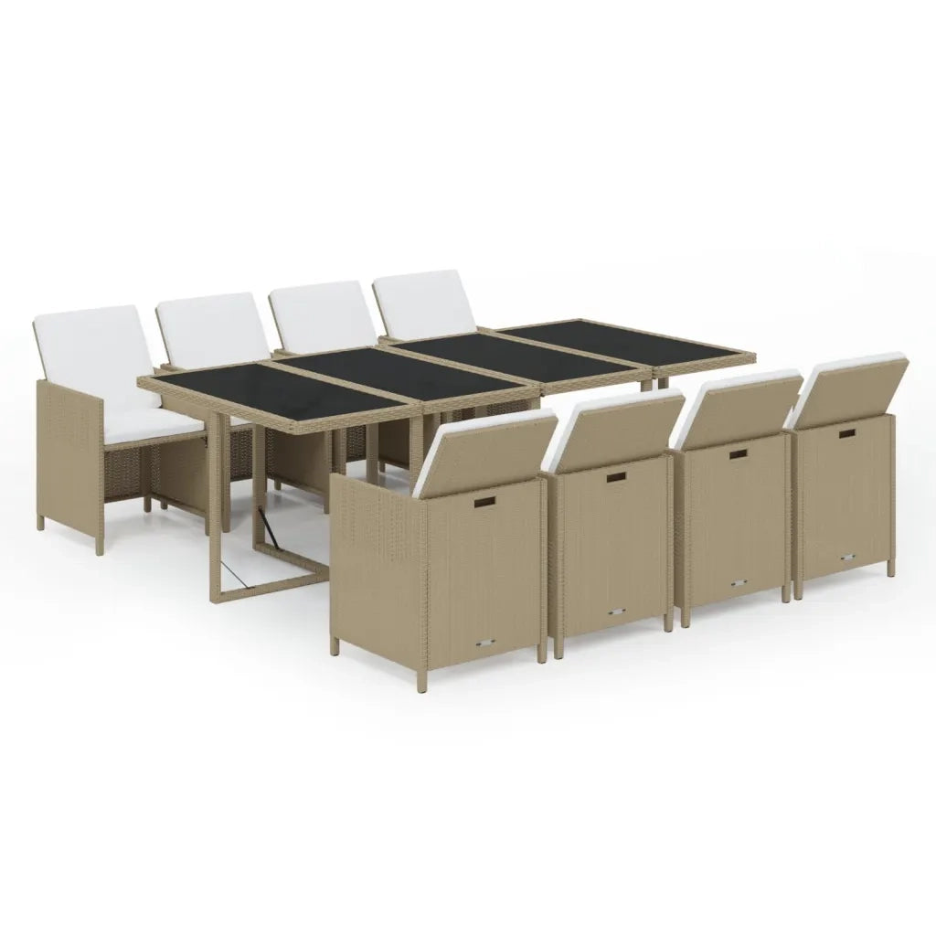Set da Pranzo da Giardino 9 pz con Cuscini in Polyrattan Beige 3095569
