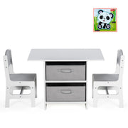 Set di tavolo e 2 sedie bambini, Set di scrivania da 3 pezzi con ceste portaoggetti rimovibili per stanza giochi grigio