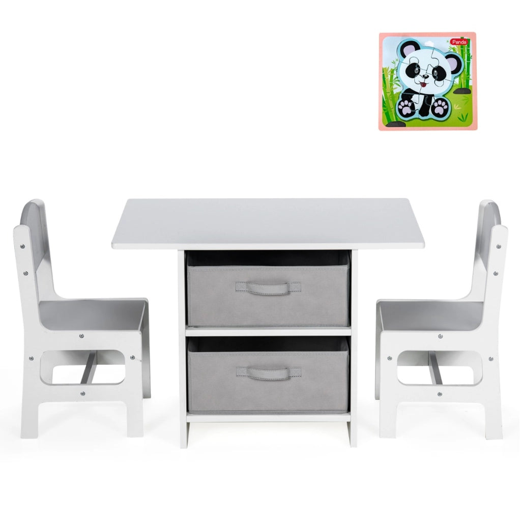 Set di tavolo e 2 sedie bambini, Set di scrivania da 3 pezzi con ceste portaoggetti rimovibili per stanza giochi grigio
