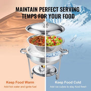 Set di piatti da buffet in acciaio inossidabile 4 pezzi con grande pentola 6 Qt, 4 contenitori rotondi, server con coperchio e pentola per acqua