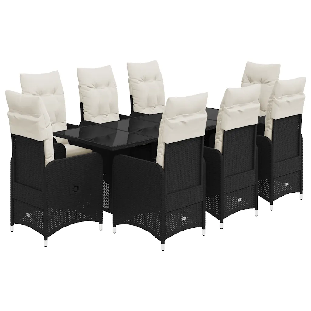Set BistrÃ² da Giardino 9 pz con Cuscini in Polyrattan Nero