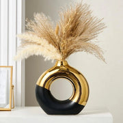 Vaso Ceramico Moderno Nero e Oro per Pampas e Fiori, 25,5 cm