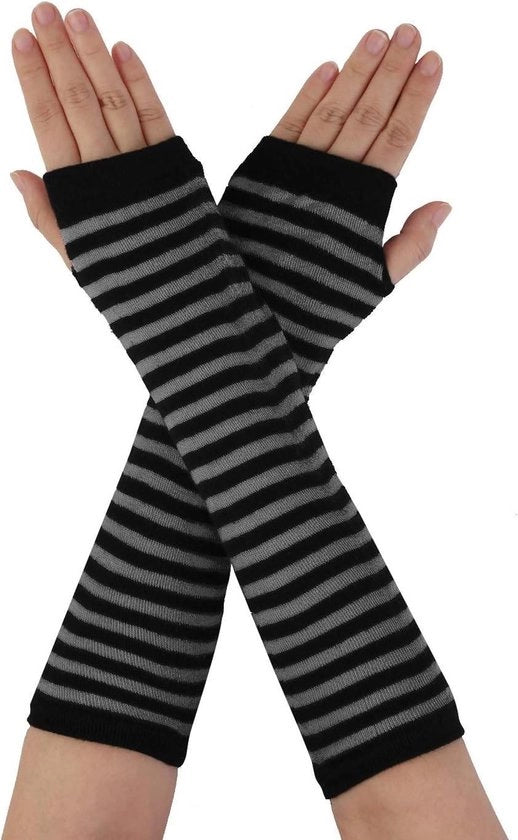 Manopole senza dita lunghe per donne con buco per l'indice, nero-grigio, intrecciato, avambracci, unico modello, stile e caldo