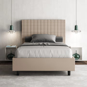 Letto imbottito Piazza e mezzo 110x190 cm Sunny - Similpelle,Senza rete,Tortora