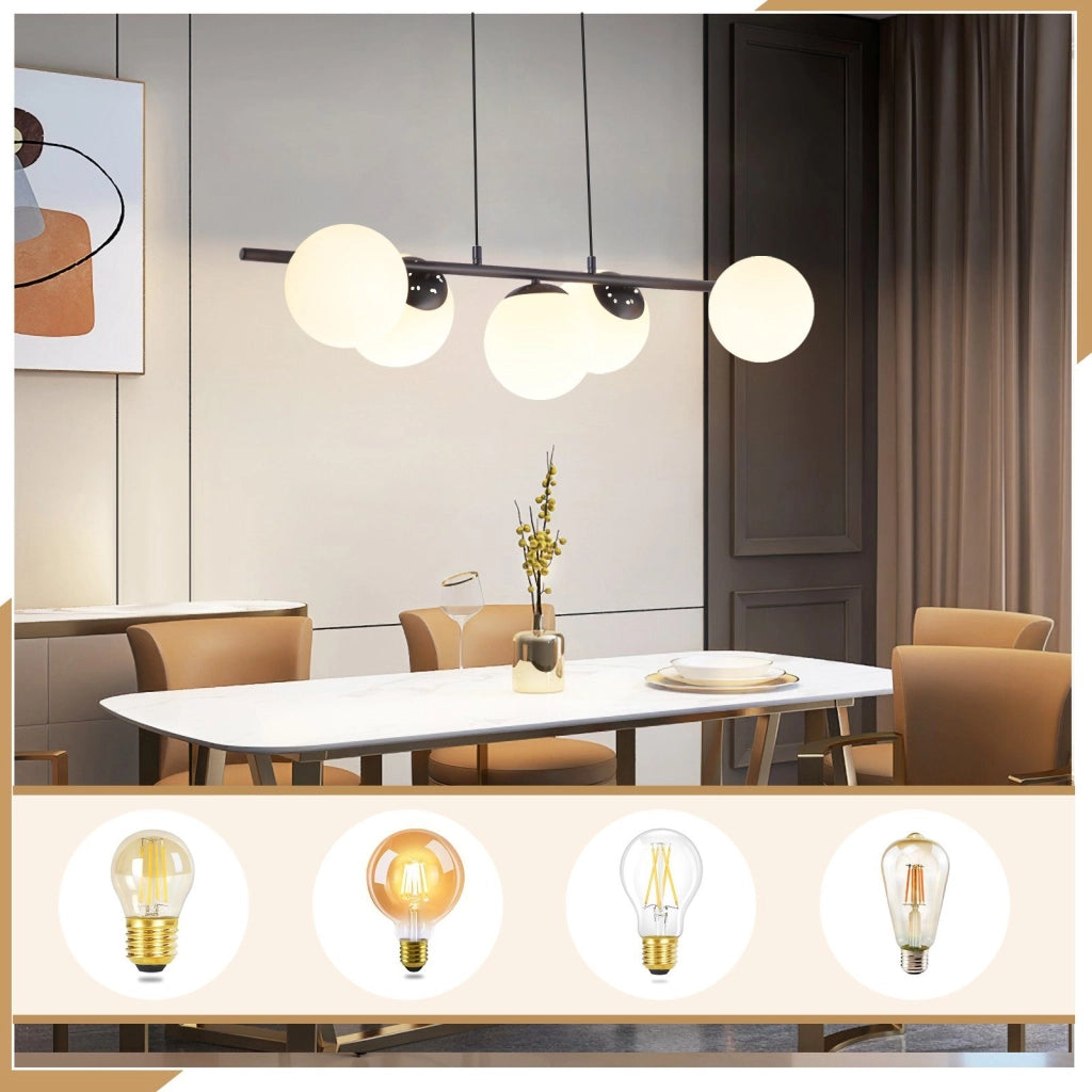 Lampada a sospensione ZMH vetro nero E27 5 luci altezza regolabile per sala da pranzo soggiorno e bar