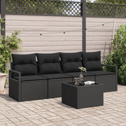 Set di Divani da Giardino di 5 Pezzi con Cuscini Nero Polyrattan