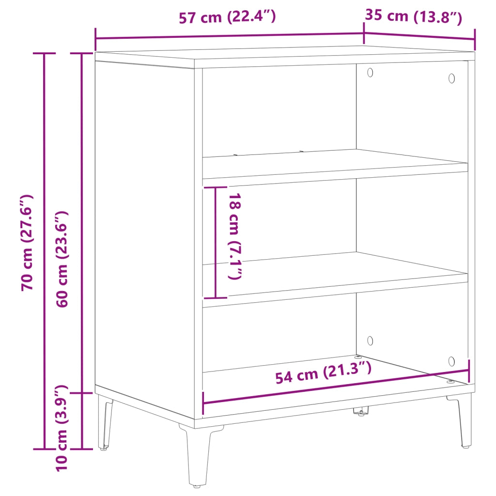 Mobile da soggiorno  Nero Rovere 57x35x70 cm in legno ingegnerizzato