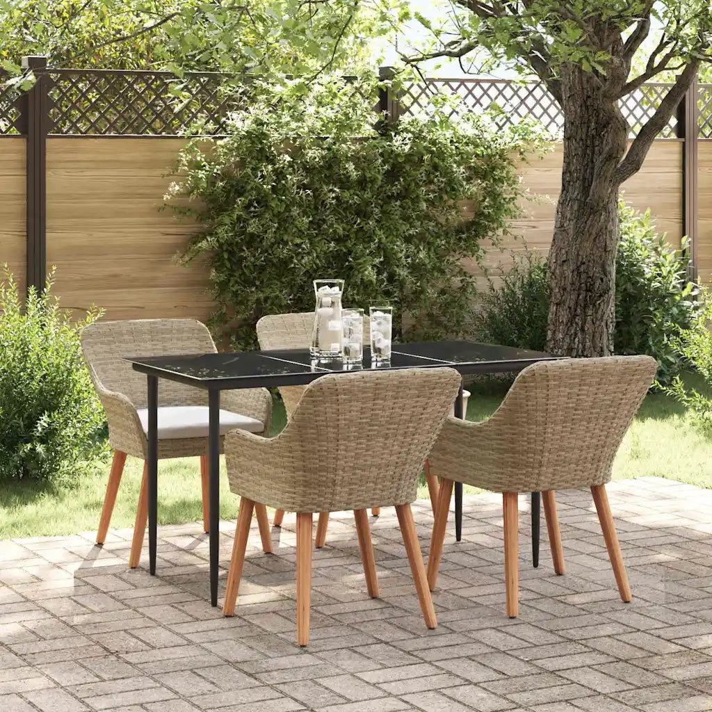 Set da Pranzo per Giardino con cuscino 5 pcs Beige polyrattan 3261693