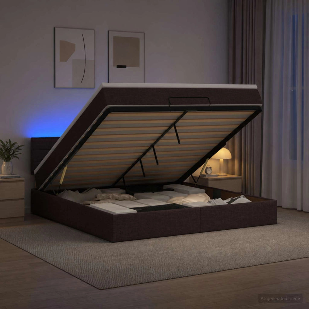 Letto Ottomano con Materasso e LED Marrone Scuro 160 x 200 cm 3456839