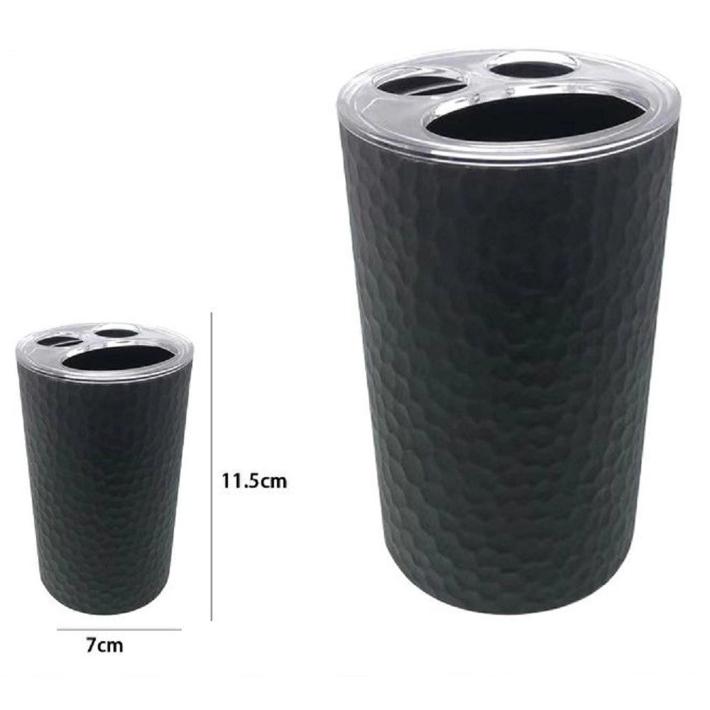 Trade Shop - Porta Spazzolini Bicchiere Accessorio Bagno Nero 3 Fori Portaspazzolini 79182 -