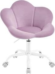 Sedia da Scrivania per Bambini, Sedia Ufficio Ergonomica Girevole e Regolabile in Altezza con Rotelle, Seduta a Forma di Fiore per Studio, Camera da Letto, Velluto, Viola Pastello