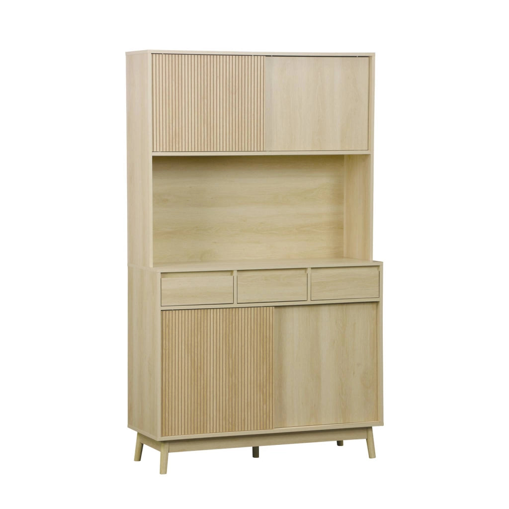 Credenza effetto legno a 4 ante e 3 cassetti, 110cm, marrone naturale