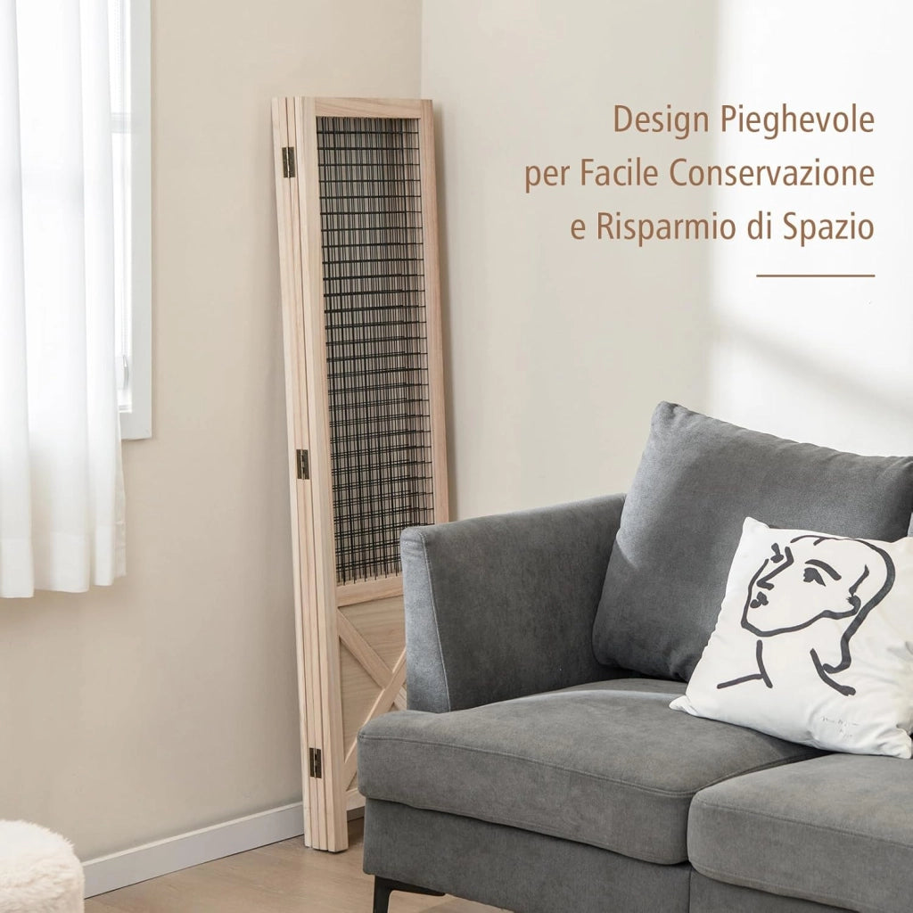 Paravento a 4 Pannelli, Separé Divisorio Interno Pieghevole, Pannelli Divisori a Griglia in Legno per Casa, Ufficio, Fiera dell'Artigianato, Vendita al Dettaglio, Eventi