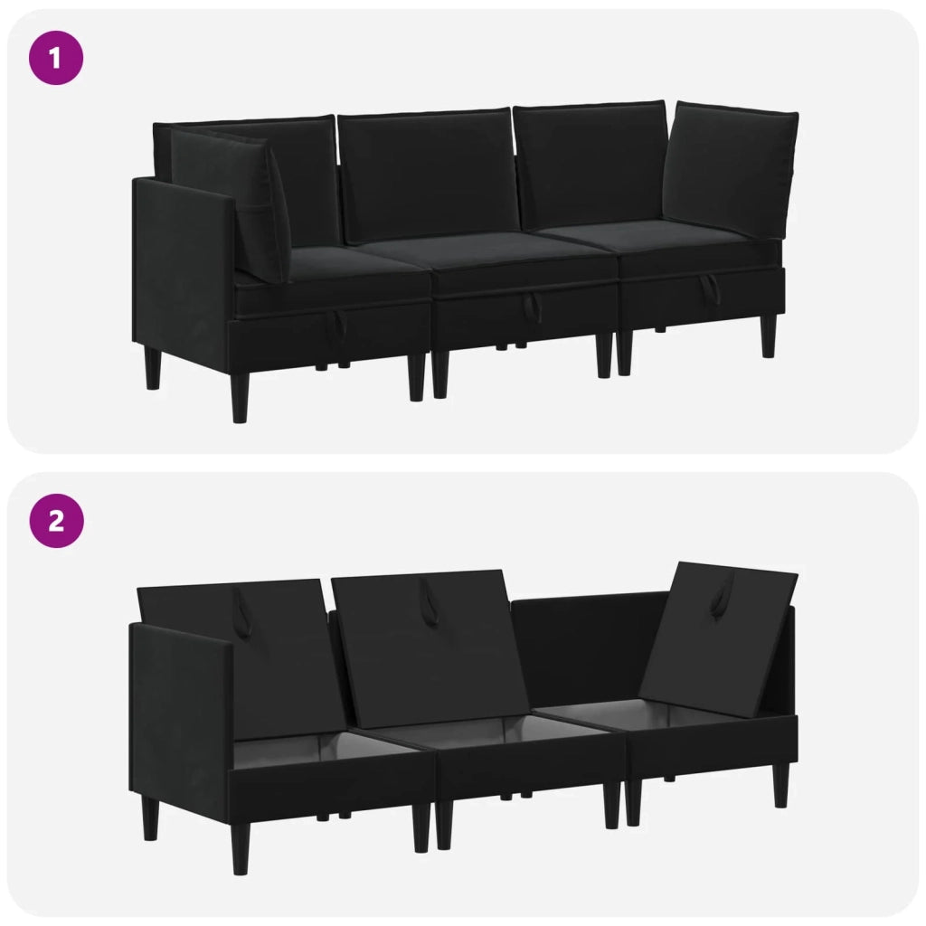 Set di mobili per il soggiorno con cuscino 3 pcs Nero Velluto