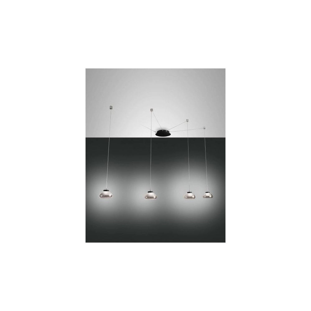 Lampadario a sospensione Arabella a Led in metallo e vetro soffiato fumè 3547-49-126 Fabas Luce