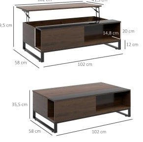 Tavolino da caffè elevabile 102x58x35.5 cm con vano contenitore in compensato noce