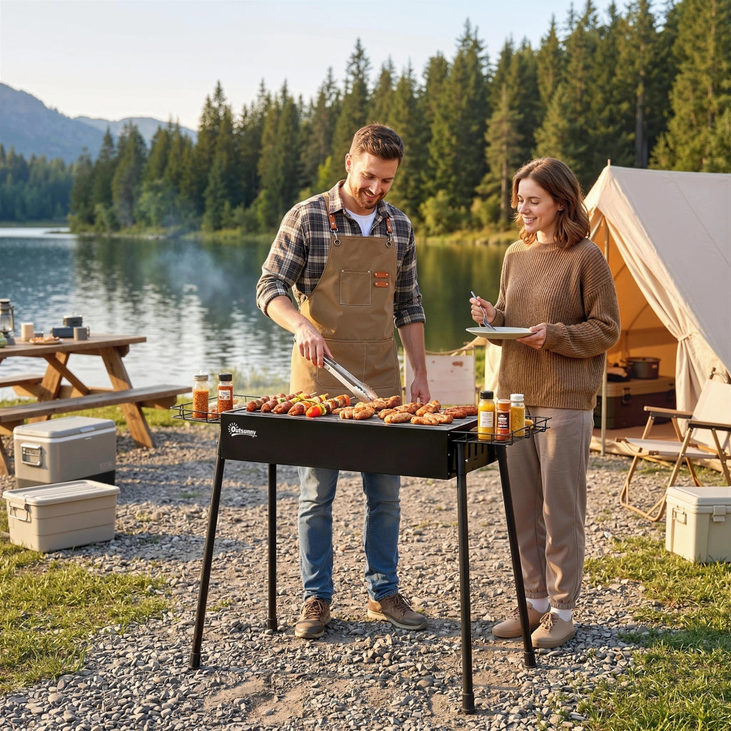 Barbecue a Carbone Portatile ¨C Xylo ¨C 2 Griglie Acciaio Inox, 2 Portaspezie, 94x39x70 cm, Nero