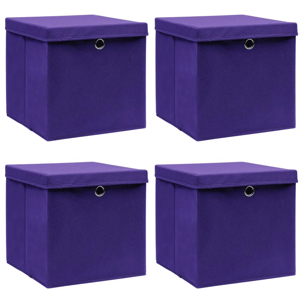 Scatole Portaoggetti con Coperchi 4pz Viola 32x32x32cm Tessutocod mxl 95398