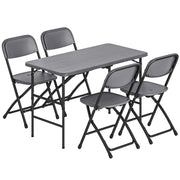 Set Tavolo Regolabile 118x60x74 cm e 4 Sedie da Giardino Pieghevoli in HDPE Effetto Legno Grigio Scuro