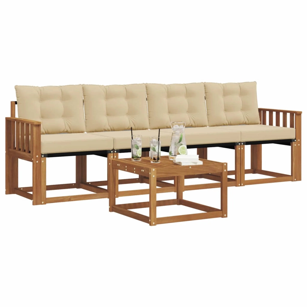 Set di divani da esterno con cuscino 5 pcs Naturale e Beige 3368376