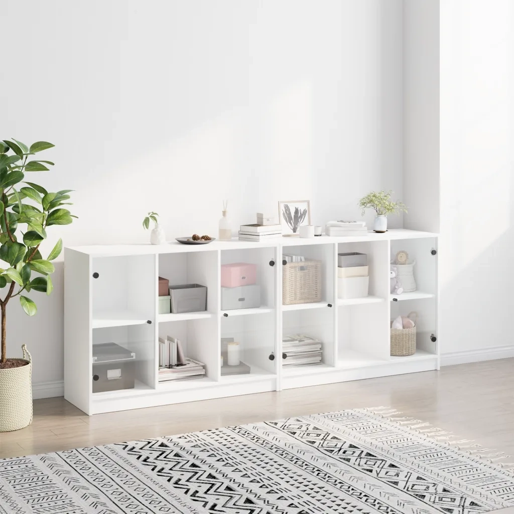 Libreria con Ante Bianca 204x37x75 cm in Legno Multistrato 3206531