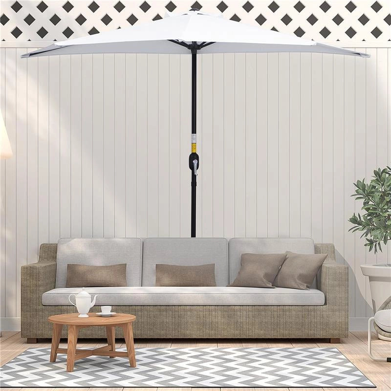 OMBRELLONE DA TERRAZZA A MEZZALUNA CON APERTURA A MANOVELLA E PALO A 2 SEZIONI 2.6X1.35 M BIANCO