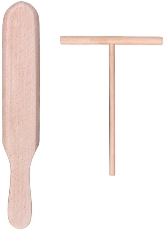 Distributore di Crêpes a forma di T - 2 pezzi - Spatola a forma di T - Spatola in legno - Legno di Betulla - Duraturo e Robusto