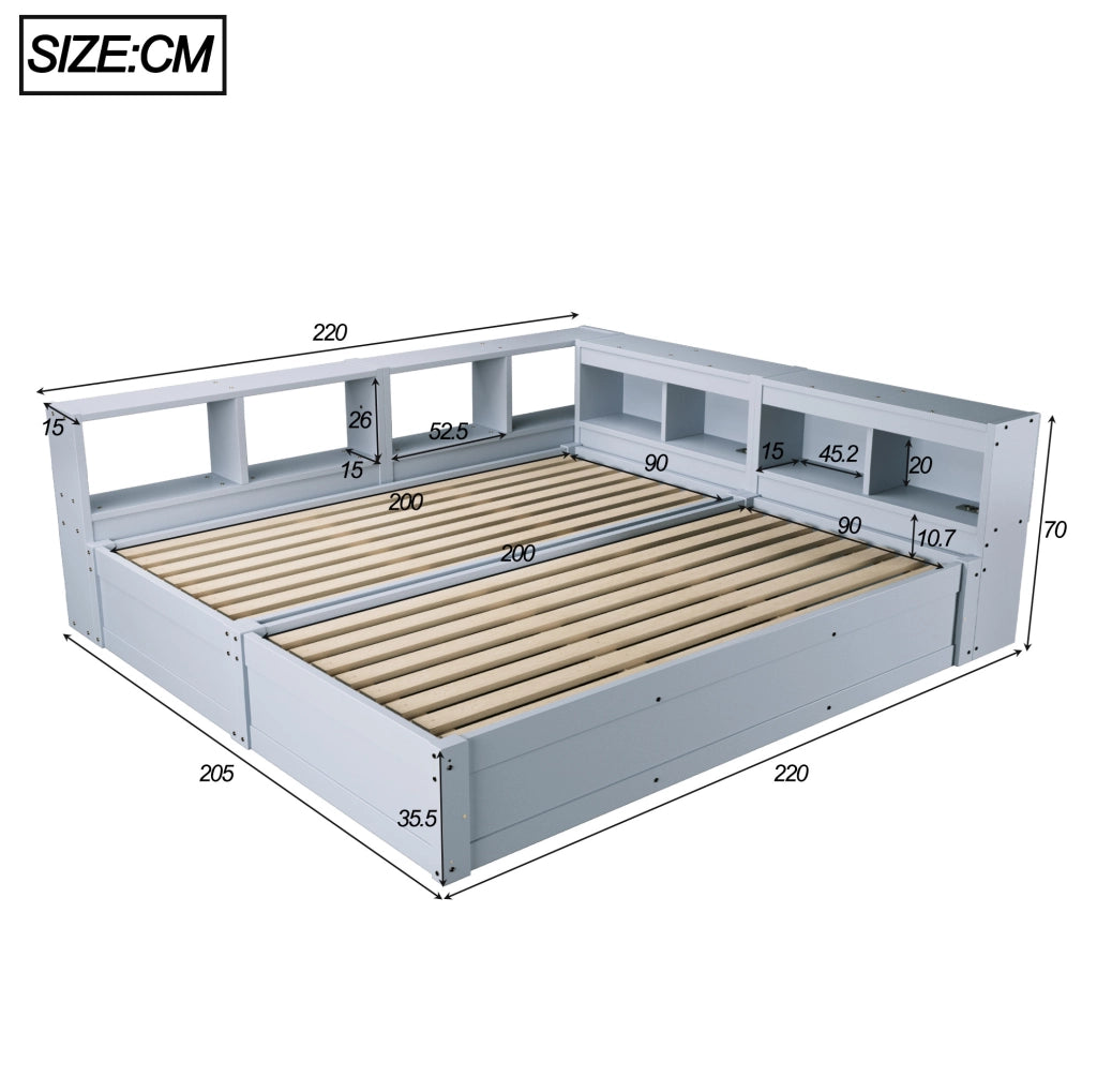 Letto multifunzione 90/180x200 cm grigio con prese integrate; LED e contenitore