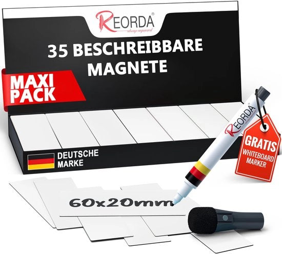 Magneetstrips Descrivibili - 35 Pezzi - 60x20mm (+ Penna) | Magnetici Descrivibili, magneti per whiteboard, Kanban e pannello magnetico - magneti per frigorifero