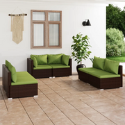 Set Divani da Giardino 6 pz con Cuscini in Polyrattan Marrone cod mxl 35893