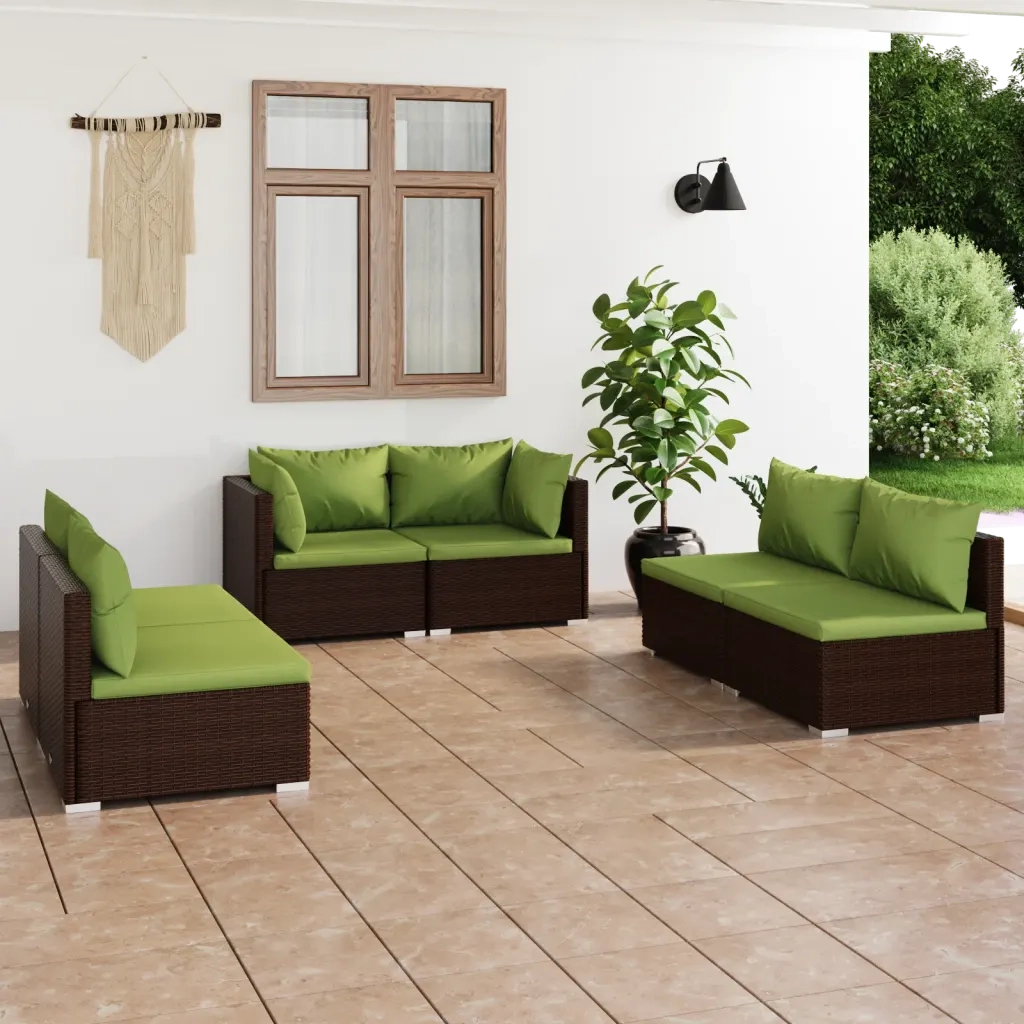 Set Divani da Giardino 6 pz con Cuscini in Polyrattan Marrone cod mxl 35893