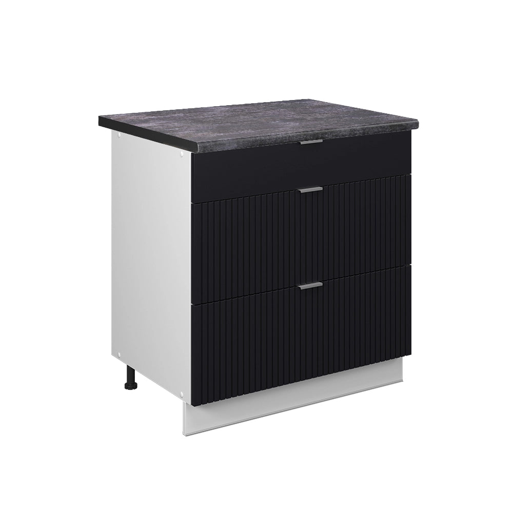 Mobiletto base per cucina Fame-Line Nero rigato/Bianco 80 cm con 3 cassetti, PL Antracite Vicco