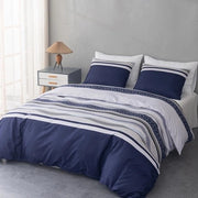 Set di coperte, 3 pezzi, coperte di microfibra 200 x 200 cm + 2 cuscini 80 x 80 cm, a strisce - blu
