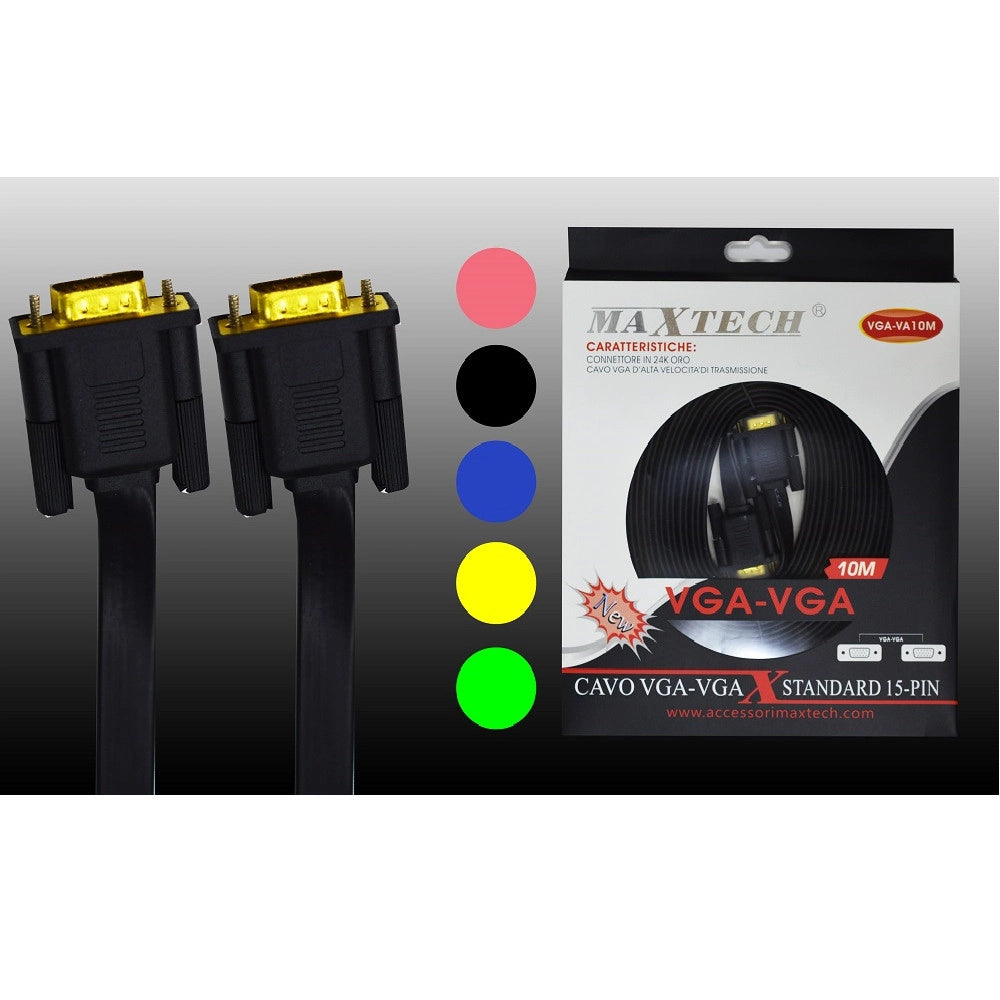 Trade Shop - Cavo Monitor Vga-vga Maschio-maschio Standard 15 Pin 10 Metri Maxtech Vga-va10m -