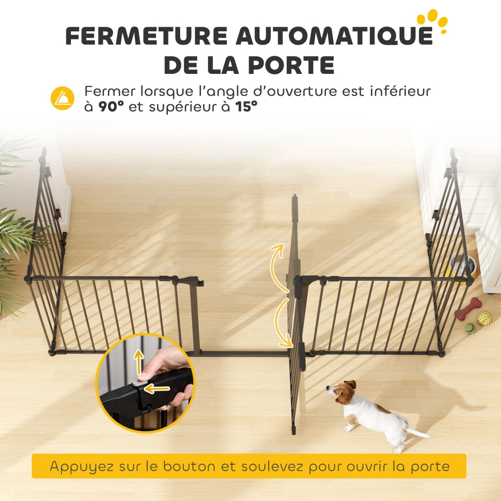 Recinto Sicurezza Cane Modulabile Pieghevole Porta Integrata ¨C Zephmum ¨C Nero Metallo PP 300x74.5cm