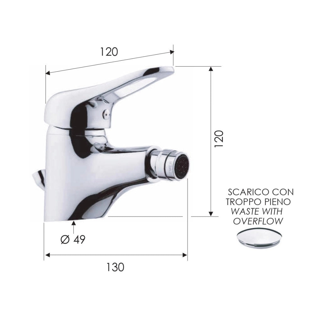 Remer serie kiss miscelatore per bidet monocomando finitura cromata lucida
