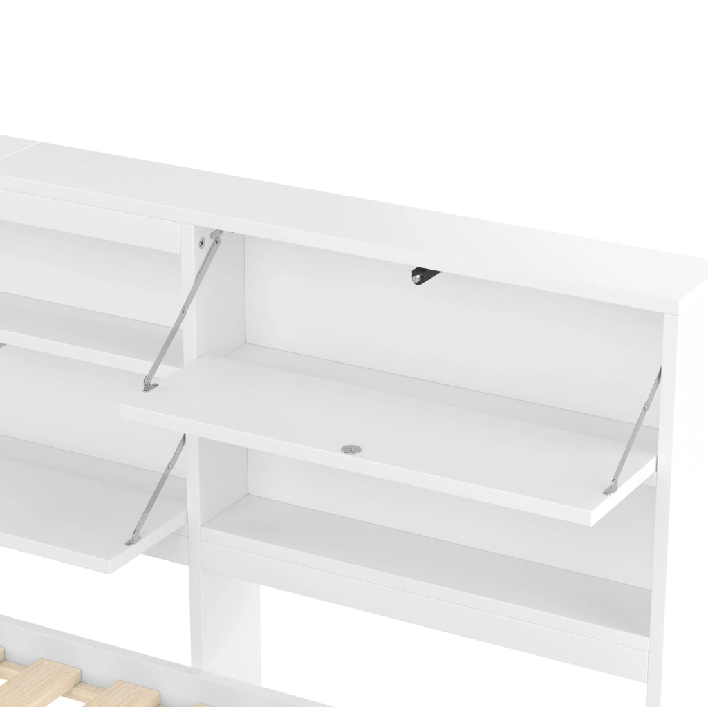 Letto 140x200 cm con letto estraibile e vano testiera in pino bianco