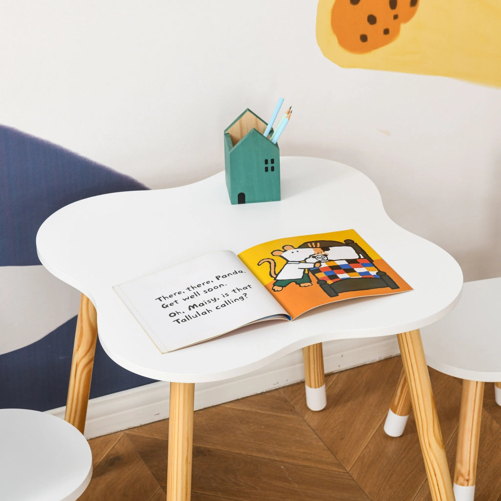 Tavolo e Sedie per Bambini in Legno ¨C zephmum ¨C Naturale e Bianco