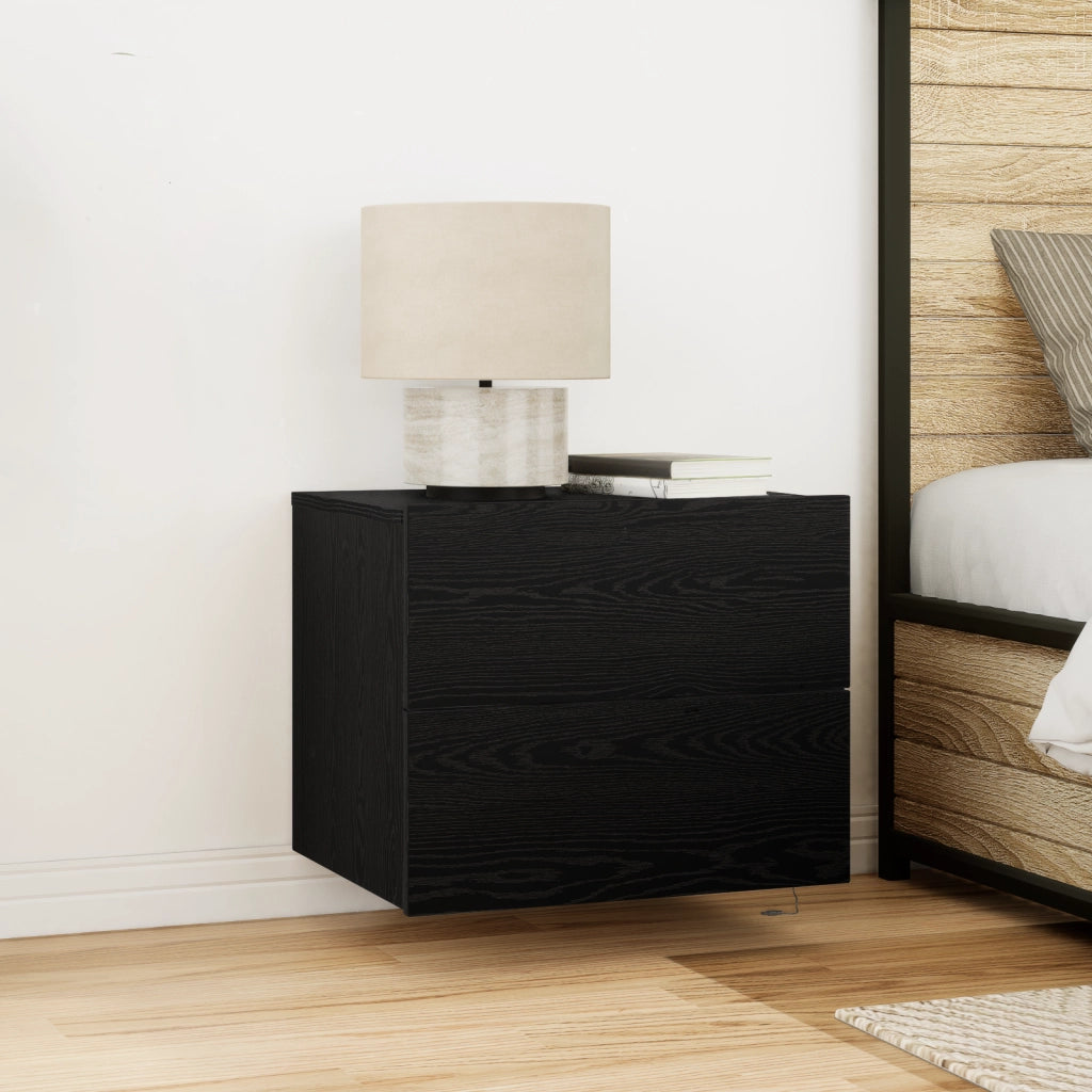 Comodino con LED Montato a Muro Rovere Nero 50x39x41 cm