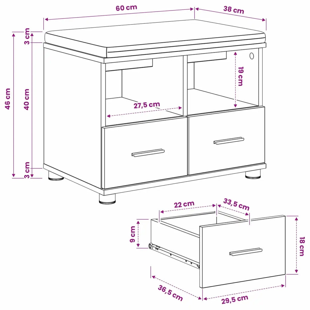 Panca per scarpe con cuscino Rovere Artigianale 60 x 38 x 46 cm 906073