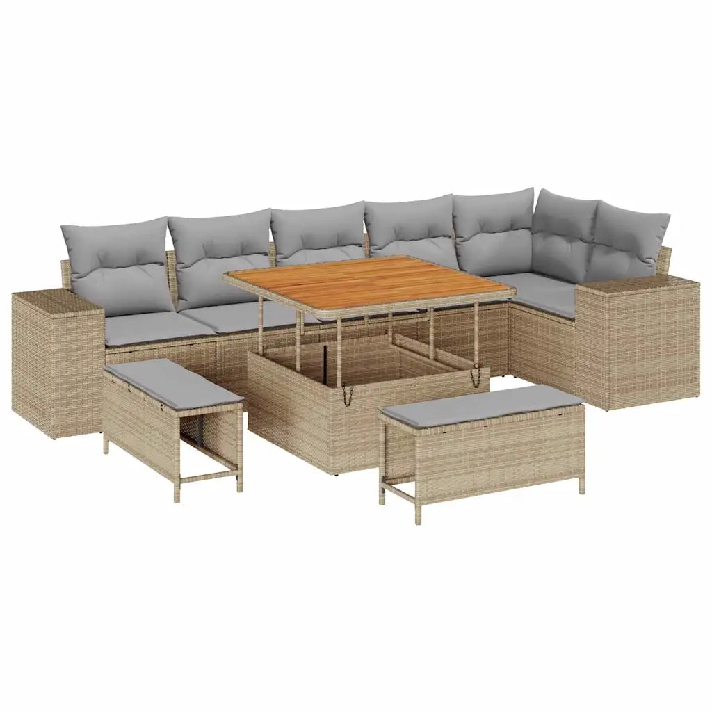 Set Divano da Giardino 9 pcs Beige polyrattan