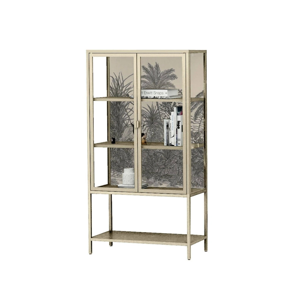 Vetrina Busseto, Credenza espositiva, Vetrinetta multiuso, Madia da soggiorno, 80x35 h160 cm, Panna