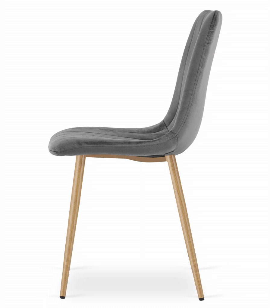 Sedia VALORA JEWA - Moderna in velluto grigio scuro con gambe in legno x 2