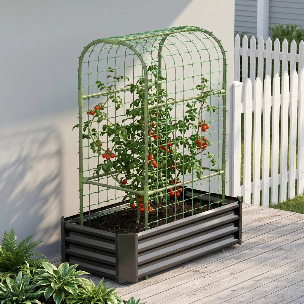 Fioriera con grigliato in metallo zincato per orto, verdure, erbe e fiori nera 120 × 60 × 150 cm