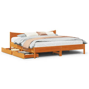 Giroletto con Cassetti-Struttura Letto con contenitore Marrone Cera 200x200 cm Massello Pino