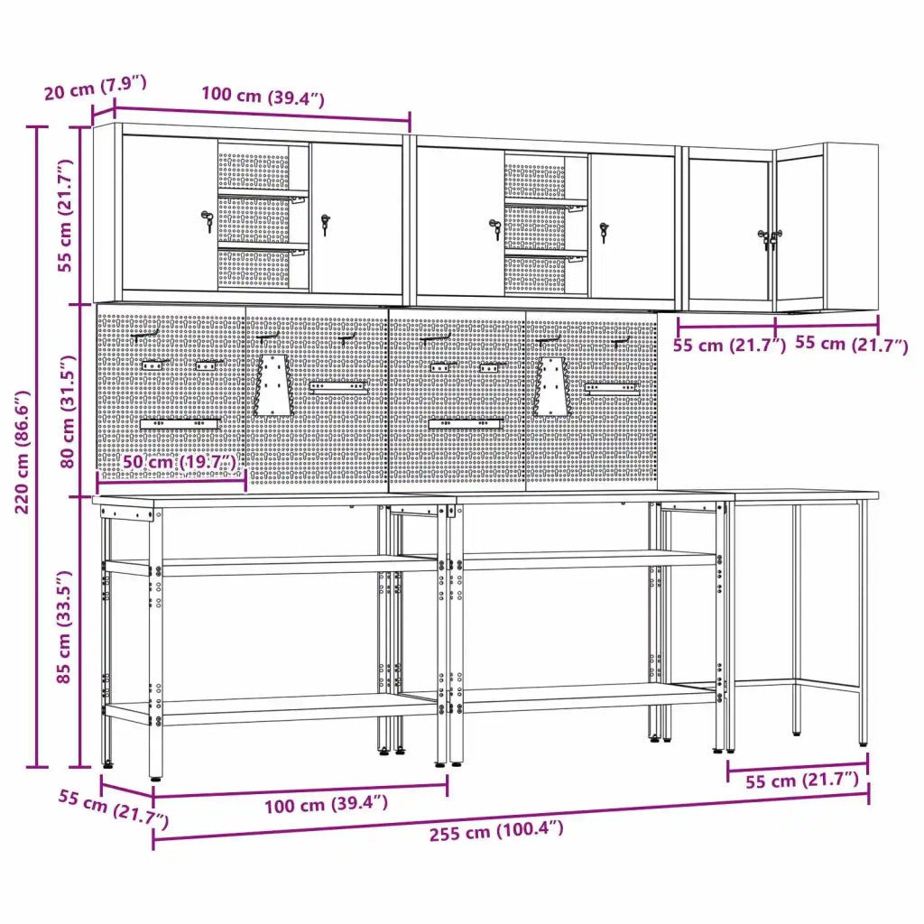 Set di mobili da lavoro con lo scaffale 10 pcs Nero e Grigio 3321516